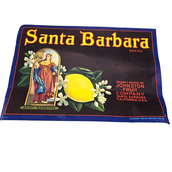 Vintage 1929 Santa Barbara Crate Label Johnston Fruit Co. Citrus Lemons Je239 - Picture 1 of 4
